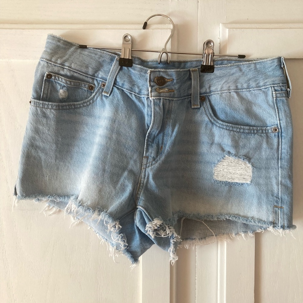 Levi's Blue Distressed Jean Superlow Shorts - Picture 3 of 6